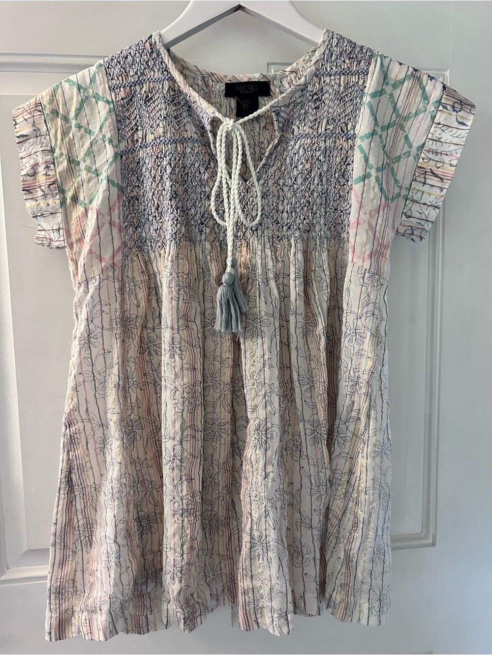 Rachel Light Multi-Colored Boho Smocked Tassel Top